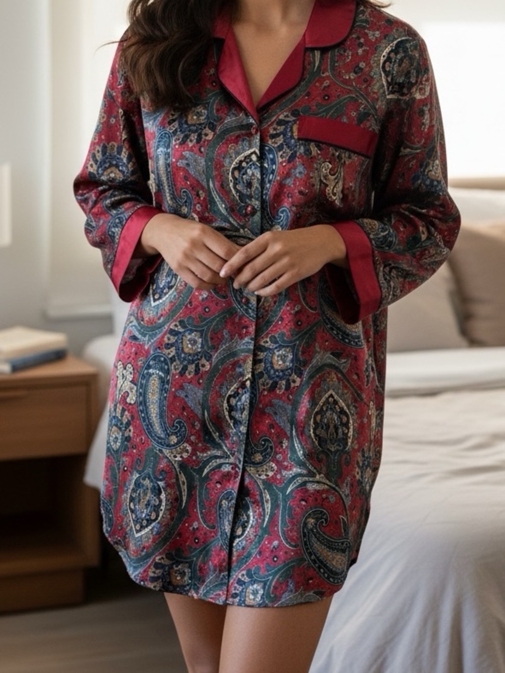 CARROLL REED Lined Paisley Print Sleep/Lounge Shirt